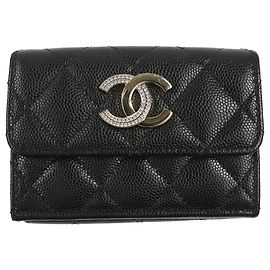 CHANEL COCO Mark Matelasse Caviar Wallet Black