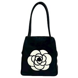 Chanel Camellia Leather Semi-Shoulder Bag Black