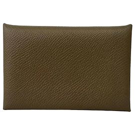 Hermès HERMES Calvi Kartenetui aus Veau Epsom Leder Braun