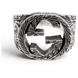Gucci Silver 925 Interlocking G Band Ring Silvery