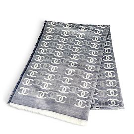 Stola in cashmere Chanel blu navy e bianco Bianco Blu navy