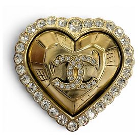 Broche Chanel L25K Coco Mark Heart Rhinestone Doré
