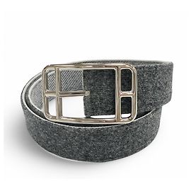 Hermès Ceinture HERMES Cape Cod 32mm Woolly Argent avec boucle à ardillon Marron