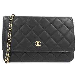 Chanel Timeless Classic Line AP0250 Wallet Chain Black Dark red