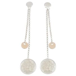 Hermès Hermes Ex-Libris PM Earrings Silvery Golden