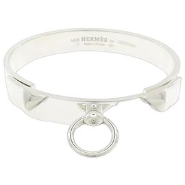 Hermès Collier de Chien Silver Bangle Silvery