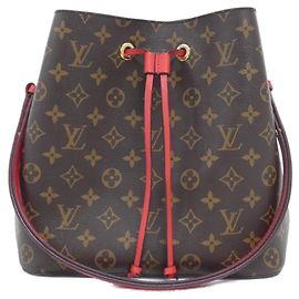 Bolsa de Ombro Louis Vuitton Monogram Neo Noe MM M44021 Marrom Vermelho