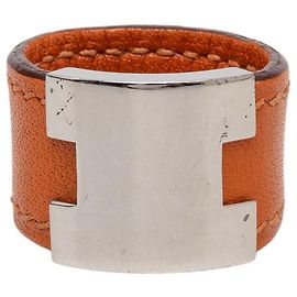 Hermès Orange Swift and Palladium Plated Lurie Ring Other