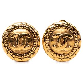 Chanel Gold CC Goldplattierte runde Clip-Ohrringe Golden