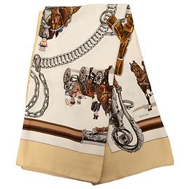 Hermès Seidentuch White Equipages 90 Weiß