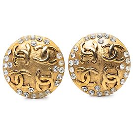 Orecchini a clip rotondi Chanel Gold CC placcati oro e strass D'oro