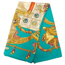 Sciarpa in seta Hermès Blue Hommage a Charles Garnier 90 Blu Turchese