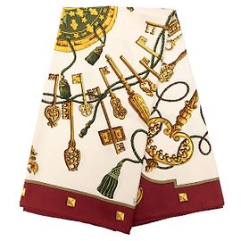 Lenço de seda branco Les Cles Hermès 90 Branco Outro Bordeaux