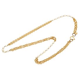 Colar de fio duplo de pérolas falsas douradas com CC Chanel Dourado