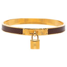 Bracelet jonc Hermès Kelly Cadena en Epsom plaqué or Doré Autre Marron foncé
