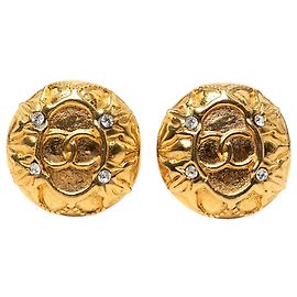 Boucles d'oreilles rondes clip-on en strass doré CC de Chanel Doré