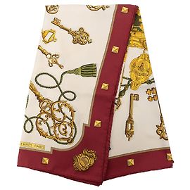 Sciarpa in seta Hermès White Les Cles 90 Bianco