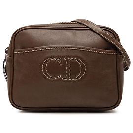 Bolsa de câmera Dior em couro marrom com logotipo CD costurado Marrom Castanho escuro