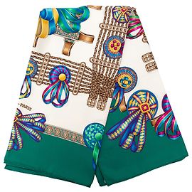 Lenço de seda Hermès White Les Rubans du Cheval 90 Branco