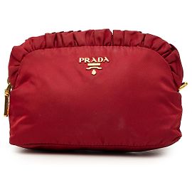 Prada Red Tessuto Kosmetikbeutel mit Rüschen Rot