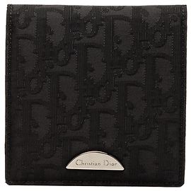 Dior Black Oblique Canvas Bifold Compact Wallet Black
