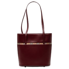 Bolsa de ombro em couro com detalhe House Check vermelho da Burberry Vermelho Bordeaux