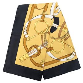 Hermès Black Eperon D Or Silk Scarf 90 Black