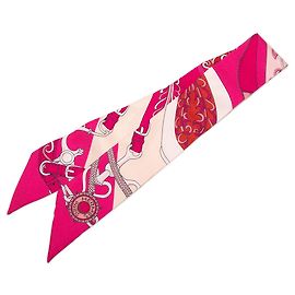 Lenço Twilly de seda Hermès Pink Festival Des Amazones Rosa Outro