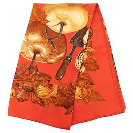 Sciarpa in seta Hermès Orange Citrouilles et Coloquintes 90 Rosso Arancione