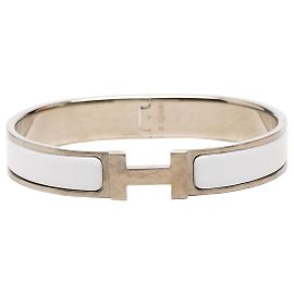 Bracciale Hermès Clic H in smalto bianco stretto GM Bianco