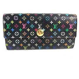 Louis Vuitton Monogram Multicolor Long Wallet Black Multiple colors Purple