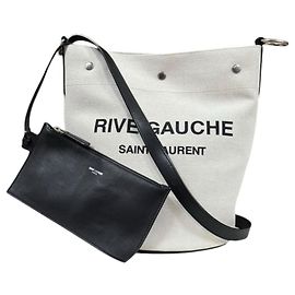Borsa a secchiello Saint Laurent Rive Gauche Nero Beige