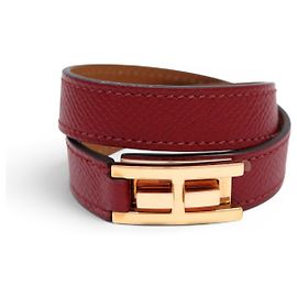 Hermès NEUF BRACELET HERMES DRAG DOUBLE TOUR TAILLE 2 15.5CM EN CUIR EPSOM BANGLE Rouge