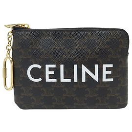 Céline NUOVO PORTAMONETE CELINE TRIOMPHE CANVAS 10C662CA2 NERO MARRONE Nero