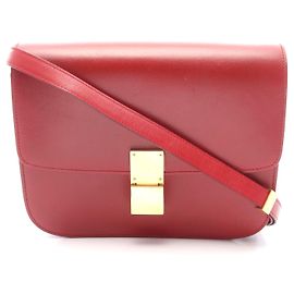 Céline Celine Classic Box Medium Leather Shoulder Bag Red