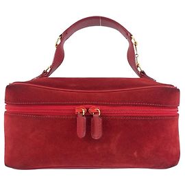 Gucci Suede Horsebit Vanity Handbag Red