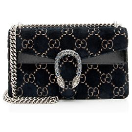 Borsa a tracolla Gucci GG Velvet Crystal Dionysus Medium E/W Nero