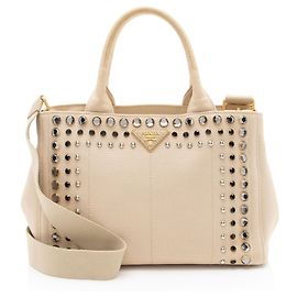 Tote Prada Canapa com cristais Marrom Bege