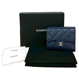 Chanel Matelasse Caviar Leather Wallet Blue Navy blue