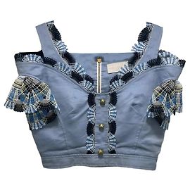 Peter Pilotto Crop top in denim blu con pizzo Nero Bianco Blu