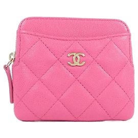 Monedero de piel de becerro granulado rosa Chanel Rosa