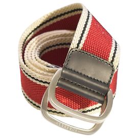 Cinto Burberry em lona listrada vermelho e marfim com fivela dupla D Multicor
