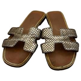 Hermès Oran Python Leder Sandalen Silber