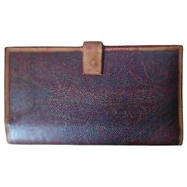 Etro Paisley Print Leather Wallet Brown Dark brown
