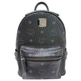 MCM Stark Mini Visetos Monogram Backpack in Black Leather Black