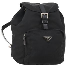 Zaino PRADA Nylon Nero Argento Auth 183221 Nero Argento