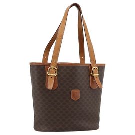 Céline Borsa a Mano CELINE Macadam Canvas PVC Pelle Marrone Oro Auth 187377 Marrone D'oro