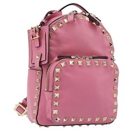 VALENTINO Studs Backpack Leather Pink Gold Auth BA13289A Pink Golden