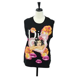 Top sin mangas Christian Dior de algodón negro Auth 179551M Negro