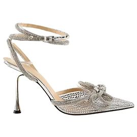 Mach & Mach Double crystal bow silver heels Silvery